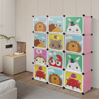 Produktbild von Kunststoff Kleiderschrank Kinder Kleiderschrank DIY Baukastensystem mit 12 Türen Rosa