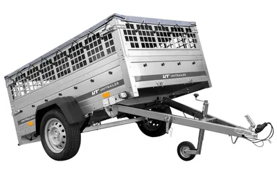 Obrázek produktu pro Přívěs za auto na pružinách 200x125 UNITRAILER GARDEN 201/R KIPP s mřížovými stěnami, rámem H-0 a šedou plachtou