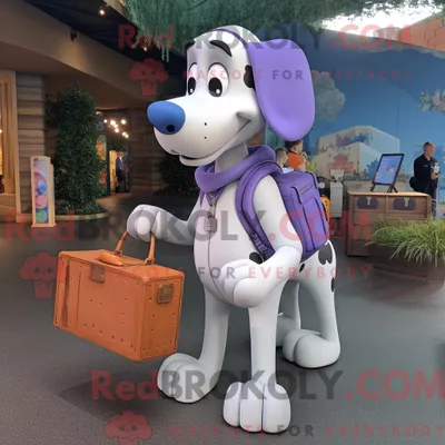 Productafbeelding van Lavendelhond REDBROKOLY mascottekostuum gekleed met een capribroek en aktetassen