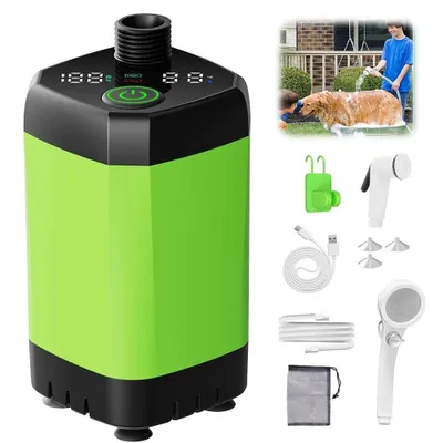Produktbild von Tragbare Campingdusche 6000mAh, elektrische Duschpumpe mit Temperatur- & Akkuanzeige, Duschkopf und Schlauch, für Camping, Garten, Auto, Haustiere