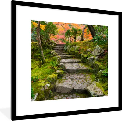 Produktbild von MuchoWow® Gerahmtes Poster Natur - Steine - Kröte - Moos - Japanisch 40x40 cm - Poster mit Schwarzem Bilderrahmen Wandposter Rahmen Foto Bilder - Poster - Plakat im Rahmen