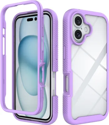Produktbild von iPhone 16 Hülle, Hybrid Transparente Rückseite TPU Bumper Stoßfest Schutzhülle für iPhone 16 Lila