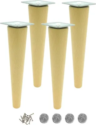 Produktbild von Buchenholz Möbelbeine 35 cm - Lackierte konische Füße für DIY Projekte und Möbelstücke (4 Stück)
