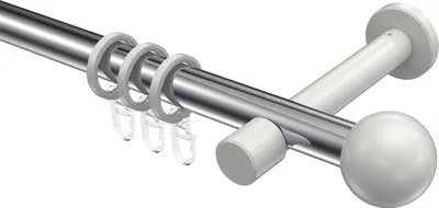 Produktbild von Interdeco Gardinenstange / Vorhangstange Chrom / Weiß, Typ Prestige Luino (Kugel), 20 mm Ø 1-läufig, 260 cm
