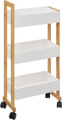 Immagine prodotto di 5five Simply Smart | Carrello in bambù - Natureo White - 80 cm - Multifunzionale - Design elegante - Salvaspazio - Scaffale da bagno