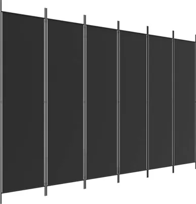 A black room divider with metal poles.