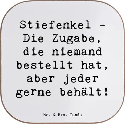 Produktbild von Mr. & Mrs. Panda Untersetzer für Gläser Spruch Stiefenkel Freude - Weiß - Geschenk, Glas, Großeltern, Stieffamilie, gläseruntersetzer, Tassen, Coaster, Patchworkfamilie