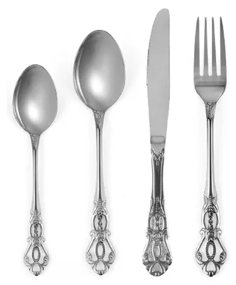Produktbild von Retro Silber Besteckset für 6 Personen, 24-teiliges Edelstahlgeschirr, Service für 6 Personen, Utensilienset, Gabel, Löffel, Messer, antikes Barock-Besteckset