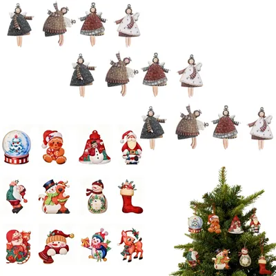 Weihnachtsbaum-Anhänger-Set, 24 Stück, Holz, Engel, Weihnachtsmann