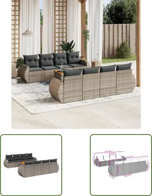 Produktbild von The Living Store 9-tlg. Garten-Sofagarnitur mit Kissen Grau Poly Rattan