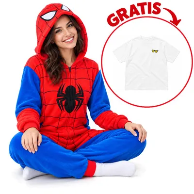 Obrázek produktu pro Onesie Kigurumi Pyžamo Spiderman Převlek Kostým XL: 175 - 185cm + Oversize tričko XL