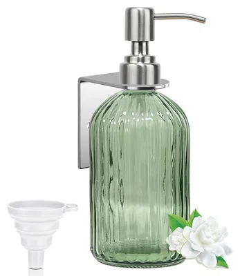Immagine prodotto di Distributore di sapone da parete, capacità 400 ml, verde, in vetro, con supporto da parete, senza necessità di foratura