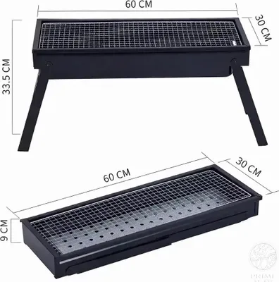 Produktbild von Faltbarer Holzkohlegrill 60 cm – Tragbarer Tischgrill mit Edelstahl-Grillrost & Kohle-Trennsystem