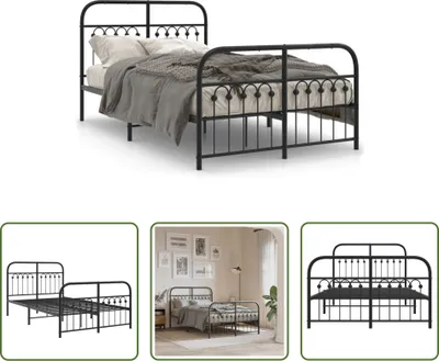 Produktbild von The Living Store Bettgestell mit Kopf- und Fußteil Metall Schwarz 120x190 cm