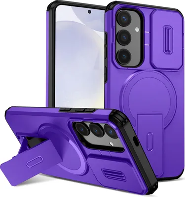 Produktbild von Magnetisch Hülle für Samsung Galaxy S25+/S24+, Dual Layer Stoßfest Handyhülle mit Dia Kameraschutz, Verstellbarem Ständer Lila