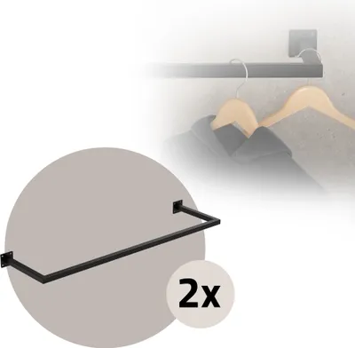 Obrázek produktu pro ML-Design sada 2 obdélníkových věšáků na šaty na stěnu, 30x110 cm, černá, z oceli, věšák na šaty ve tvaru U, včetně montážního materiálu