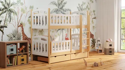 Produktbild von Kinderbett für Mädchen und Jungen mit Rausfallschutz, Etagenbett mit Leiter Zuzia Piętrowa, 80 x 180 cm, Naturbelassen
