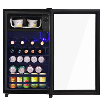Produktbild von AIORBER 76L Mini-Kühlschrank,fasst 51 Dosen Getränke,leiser Betrieb,mit 2 Ablagen,energieeffizient, LED-Licht, 40x43,5x71,6cm, für Wohnzimmer, Schwarz