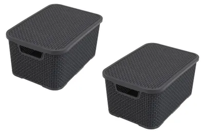 Produktbild von Set aus 2 Körben aus Rattan mit Deckel in Anthrazitfarbe