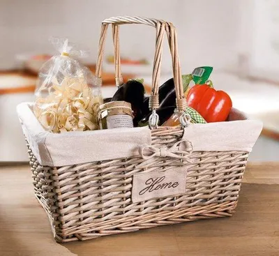 Produktbild von Famanu Stapelbare Korb aus geflochtenem Weide mit Griff für Picknick und Einkäufe - Grau