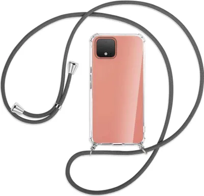 Produktbild von Handykette Backcover-Schutzhülle mit Band (Metall silberfarben) für Google Pixel 4 XL - dunkelgrau