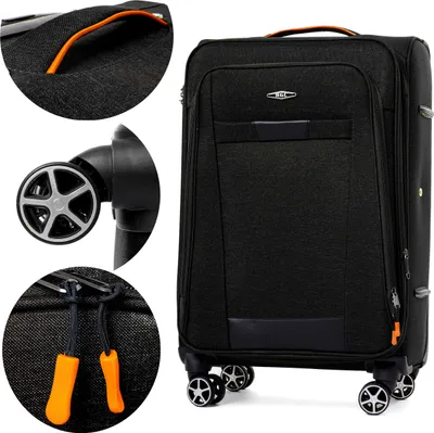 Produktbild von RGL S030 XXL Reisekoffer Stoffkoffer mit 360° Leichtlauf Doppelräder Trolley mit Zahlenschloss Schwarz