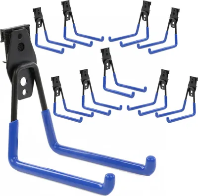 Obrázok produktu pre Sada 10 ks háčikov na náradie od BOTLE, háčiky na náradie, pre elektrické náradie, „rovné“ 13 cm, stabilné s PVC povrchovou úpravou, pre garáž, dielňu, kôlňu, háčiky na športové náradie, dvojité háčiky, nosnosť do 30 kg