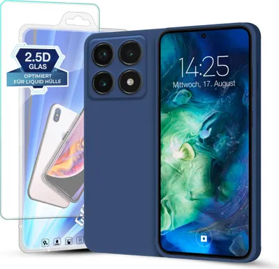 Produktbild von Hülle für Xiaomi 14T mit 9H Displayglas Displayschutz Plus Case Cover Bumper Silikon Softgrip Schutzhülle Farbe: Blau
