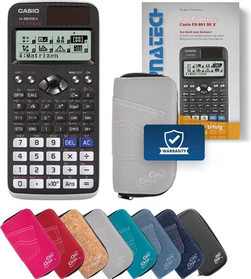 Produktbild von Casio FX-991 DE X Taschenrechner mit Schutztasche hellgrau und Fachbuch
