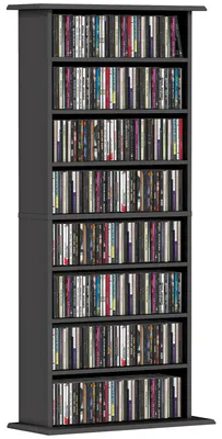 Produktbild von CD- und DVD-Aufbewahrungsschrank mit 8 F?chern und 6 verstellbaren Einlegeb?den, maximale Kapazit?t 360 CDs/185 DVDs und Blu-rays, schwarz