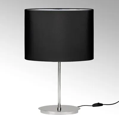 Image de Lambert Denver lampe de table acier inoxydable pied nickelé brillant H39 cm abat-jour coton ovale noir 34 x 16 cm, H 24 cm H total 53 cm sans variateur/ prise plate/ E27 10 W LED 47265