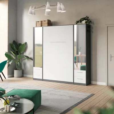 Produktbild von SMARTBett Spiegelschrank Kleiderschrank mit Spiegeltür 50cm Anthrazit/Weiss