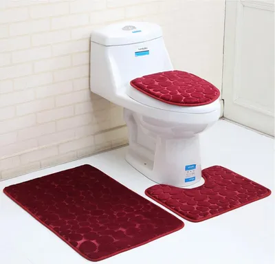 Produktbild von Ein Set mit 3 rutschfesten Badematten. Atmungsaktive Badematte aus Memory-Schaum. Bequemer, weicher, wasserabsorbierender Toiletten-Badezimmerteppich.