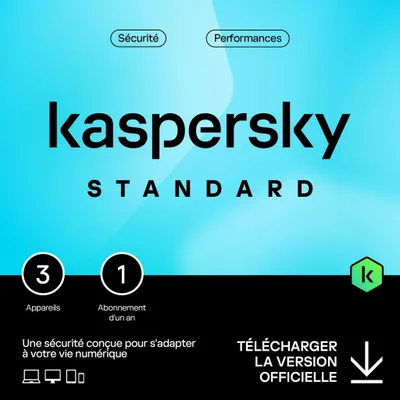 Obrázok produktu pre Kaspersky Standard - Multidevice 3 App 1 rok - PC Mac Android iOS - Francúzska verzia Oficiálna e-mailová licencia - ESD