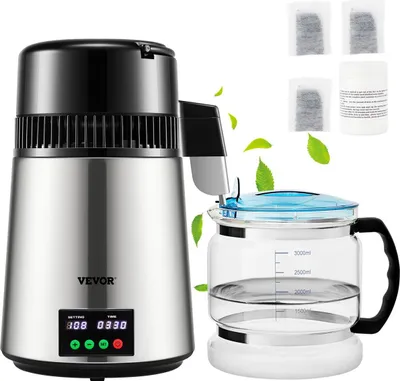Productafbeelding van Waterdestilleerder, 4 liter, produceert 1 liter gedestilleerd water per uur, met tijd- en temperatuurweergave, zilverkleurig