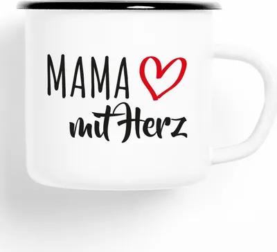Produktbild von Huuraa Emaille Tasse Mama Geschenk Kaffeebecher Vintage 300ml Mama Präsent