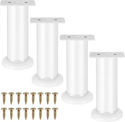Produktbild von 4 höhenverstellbare Möbelfüße in Weiß, 12-18 cm, für Möbel wie Schränke, Kommoden, Sofas, Tische und Betten