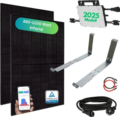 Produktbild von MYVOLTAICS Balkonkraftwerk MyCarport 880+ Watt mit Unterkonstruktion, bifazial, Hoymiles Wechselrichter WLAN 800 Watt, Steckerfertig - einstecken. fertig. - 5m