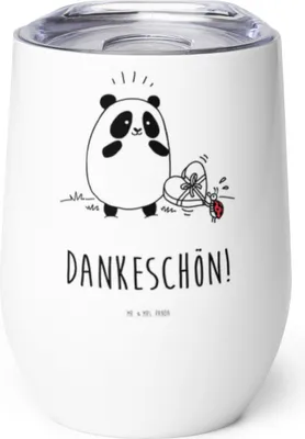 Produktbild von Mr. & Mrs. Panda Thermobecher Panda Dankeschön - Weiß - Geschenk, thermosbecher, edelstahl, Thermo Becher, glühweinbecher, kaffee tasse