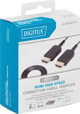 Zdjęcie produktu dla Digitus Kabel połączeniowy HDMI High Speed, typ A, bardzo elastyczny, 2 m, HDMI Typu A (Standard), HDMI Typu A (Standard), 3840 x 2160 px, Kompatybilność 3D, Czarny