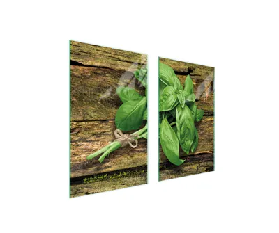 Image de Plaques de recouvrement pour cuisinière 2 pièces 75x52 Couverture de plaque vitrocéramique Planche à découper Basilic vert