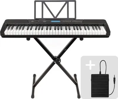 Produktbild von Keyboard-Set – Áengus A902 Keyboard-Piano mit 61 anschlagdynamischen Leuchttasten, USB-MIDI + Sustain-Pedal und Keyboardständer