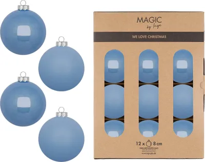 Produktbild von Weihnachtskugeln Glas 8cm 12 Stück - Airy Blue