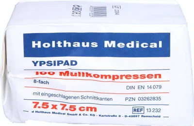 Produktbild von Mullkompressen 8-fach unsteril YPSIPAD 7,5x7,5cm, 100 St KOM