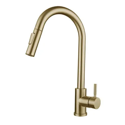 Produktbild von Hochdruck Armatur Küche Gold, Hochdruck Wasserhahn Küche mit Ausziehbare Brause, Mischbatterien für Küche Moderner Edelstahl Spültischarmatur