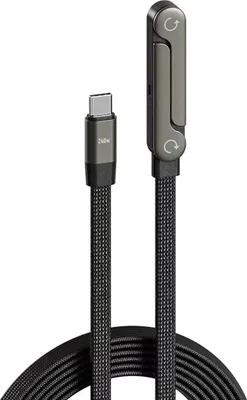 Produktbild von 2-in-1 Ladekabel mit Ständer, 240W geflochtenes Kabel mit seitlicher Handyhalterung, Zinklegierung für Smartphones und Tablets