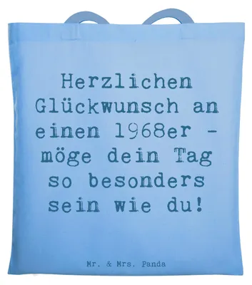 Produktbild von Mr. & Mrs. Panda Schultasche Spruch 1968 Geburtstag - Sky Blue - Geschenk, Tasche, Baumwolltasche, Happy Birthday, Familie, besonderes, Jutebeutel, Tag, Shopping, Alter