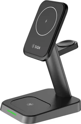 Produktbild von SiGN 3-in-1 15W Kabellose MagSafe Ladestation für iPhone, Apple Watch, AirPods - Schwarz