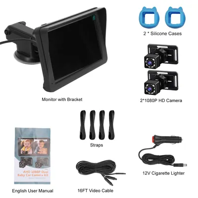 Immagine prodotto di Telecamera per auto per bambini, monitor a due canali da 7 pollici con risoluzione 1080p, telecamera con visione notturna a infrarossi e angolo di visione di 150° per il sedile posteriore, blu