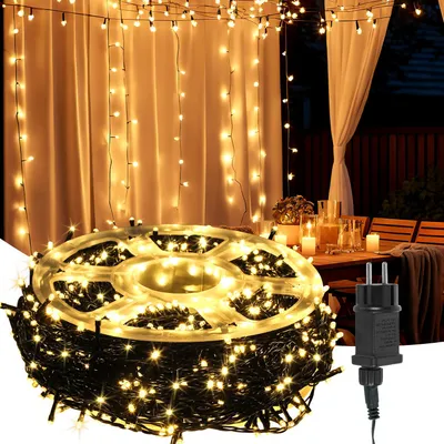 Image de Izrielar 100M LED Guirlande lumineuse 500LEDs 8 modes avec fonction de mémoire, Noël Fête Jardin Utilisation Effet d'étoile scintillante Décoration Blanc chaud